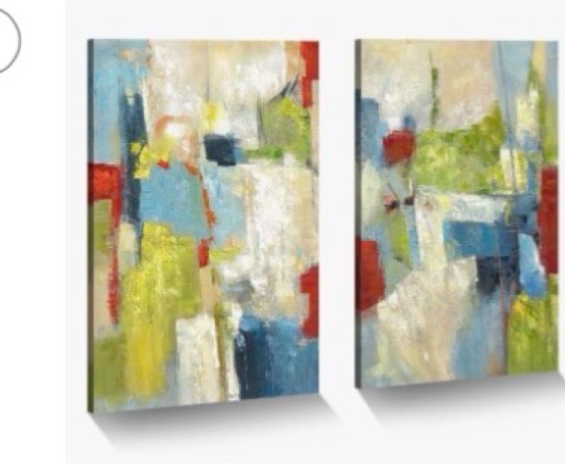 abstract canvas wall art: hand painted colorful graffiti prints 2 pieces green blue textured paintin