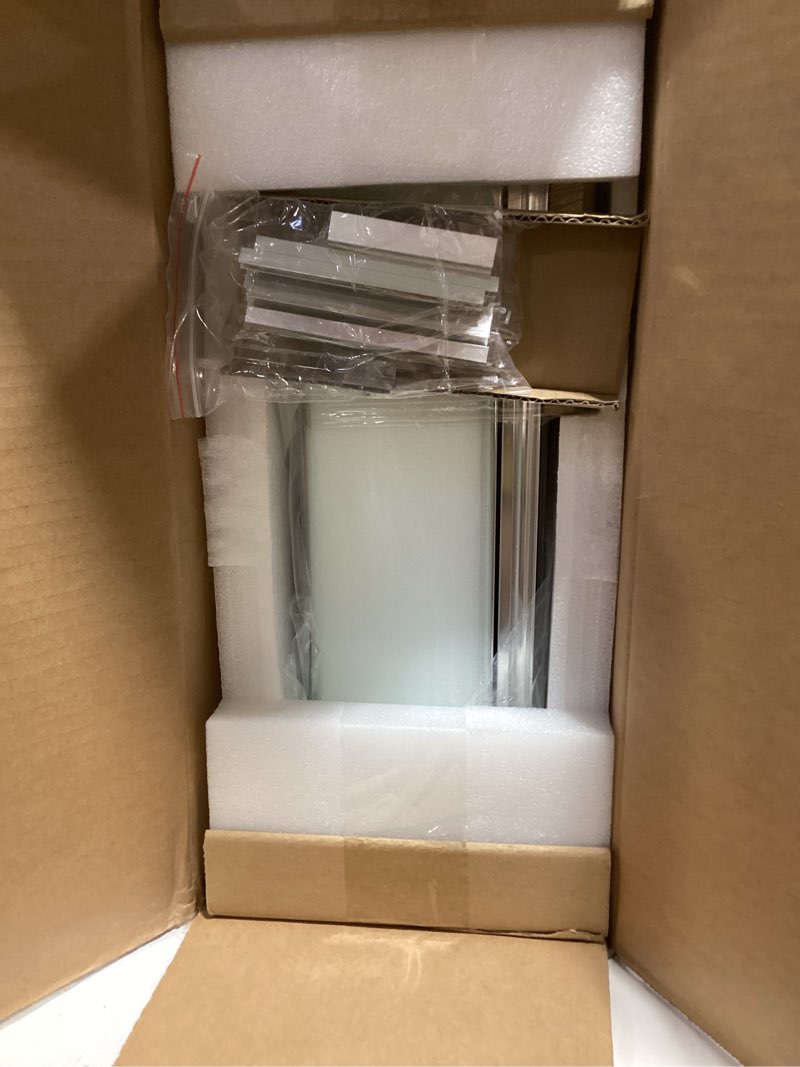 Condition photo showing As Is for Fundin Aluminum Bathroom Medicine Cabinet with Framless Double Sided Mirror Door15 Inch x 24 Inch Recess or Surface Mount, Silver