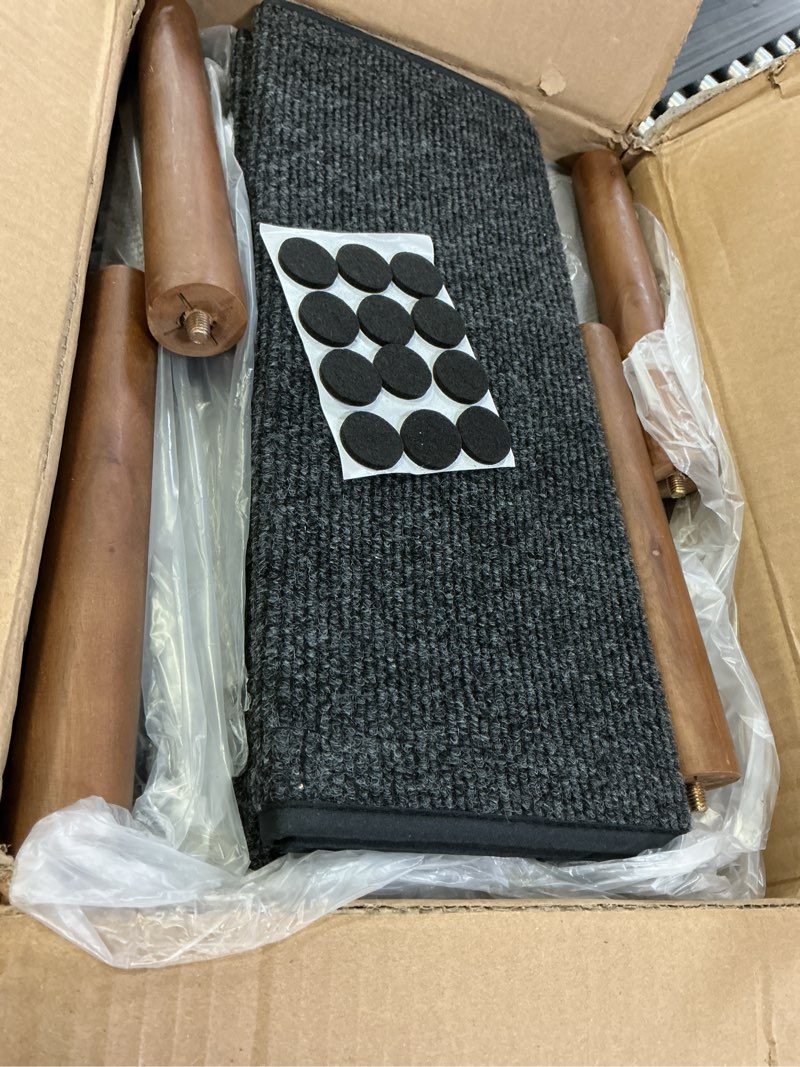 Condition photo showing New/Like New for 2-in-1 dog ramp and stairs for bed and couch, 17 inch high,foldable ottoman ramp with non-slip replaceable carpet, joint relief for small and large dogs gray