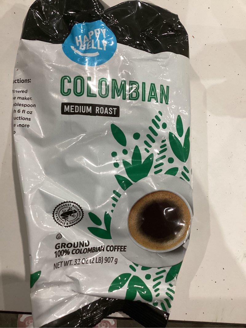 Condition photo showing New/Like New for Amazon Brand - Happy Belly Colombian Ground Coffee, Medium Roast, 2 pound (Pack of 1)