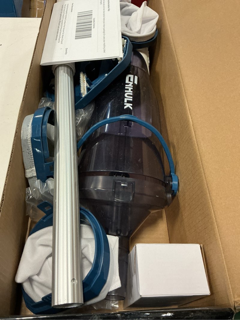 Condition photo showing As Is for enhulk rechargeable handheld cordless pool vacuum for above ground pool and inground pool, 60-minute runtime,powerful suction up to 18.5 gallons/min, efficient leaf and debris removal, pc10 pro pc10 pro blue