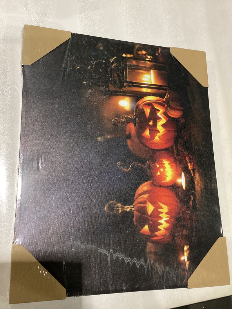 VIYYIEA Christmas Wall Art with LED, Jack O lanterns Lighted Canvas Picture Prints, Battery Operated Light Up Wall Decor, Halloween jack o lantern  for Home Living Room - 20L x 16W Halloween jack o lanterns 20\"L x 16\"W