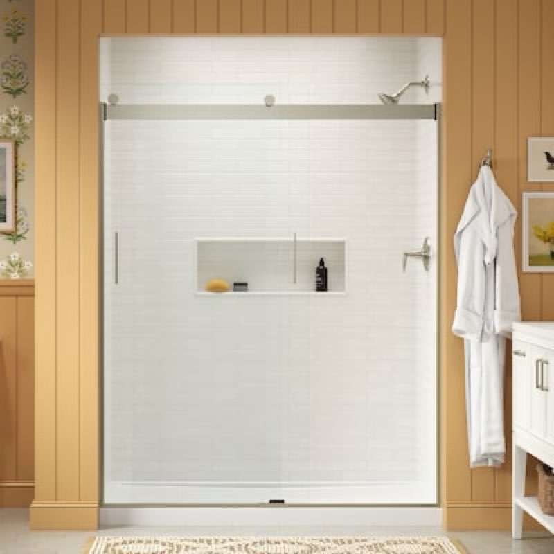 kohler levity matte nickel 56-in to 59-in w x 74-in h frameless clear glass bypass sliding shower door