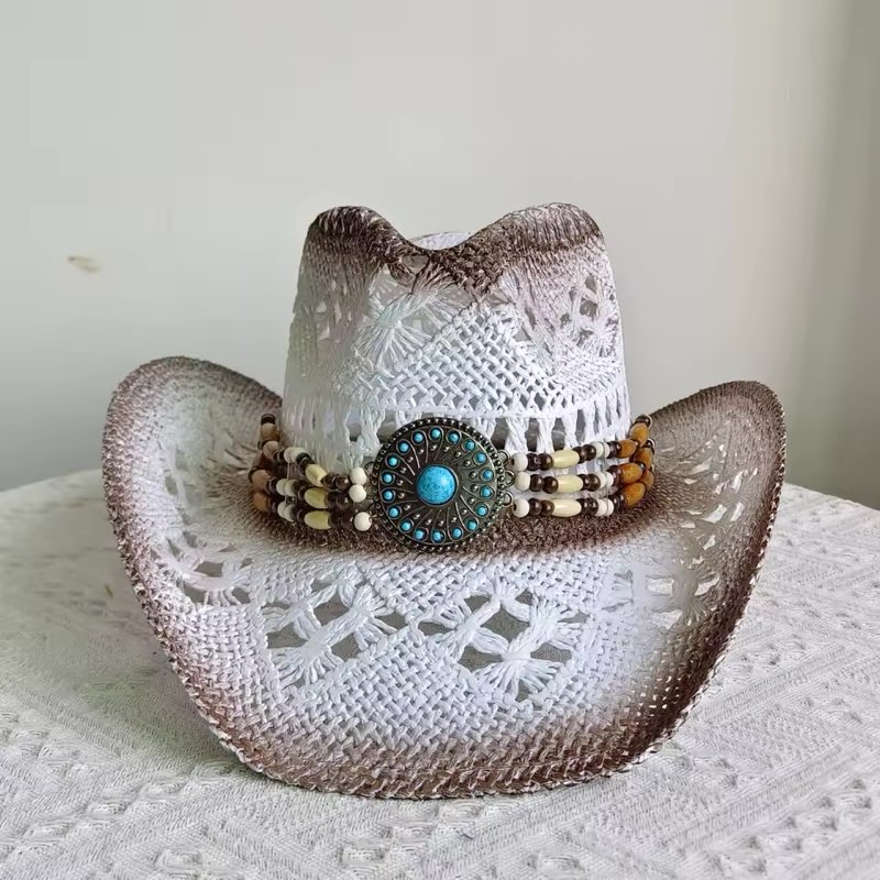 Western cowboy straw hat unisex national style jazz hat sun hat outdoor sun hat casual hat summer straw hat