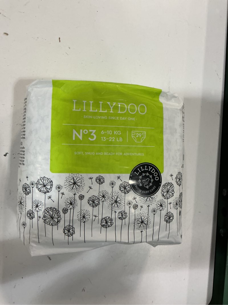 Condition photo showing New/Like New for lillydoo baby diapers, size 3 (13-22 lbs), 87 count, hypoallergenic & tcf | non-toxic, sensitive skin, fragrance-free, soft & gentle, absorbent leak protection, wetness indicator, dermatologist tested 87 count (pack of 1) 87.0