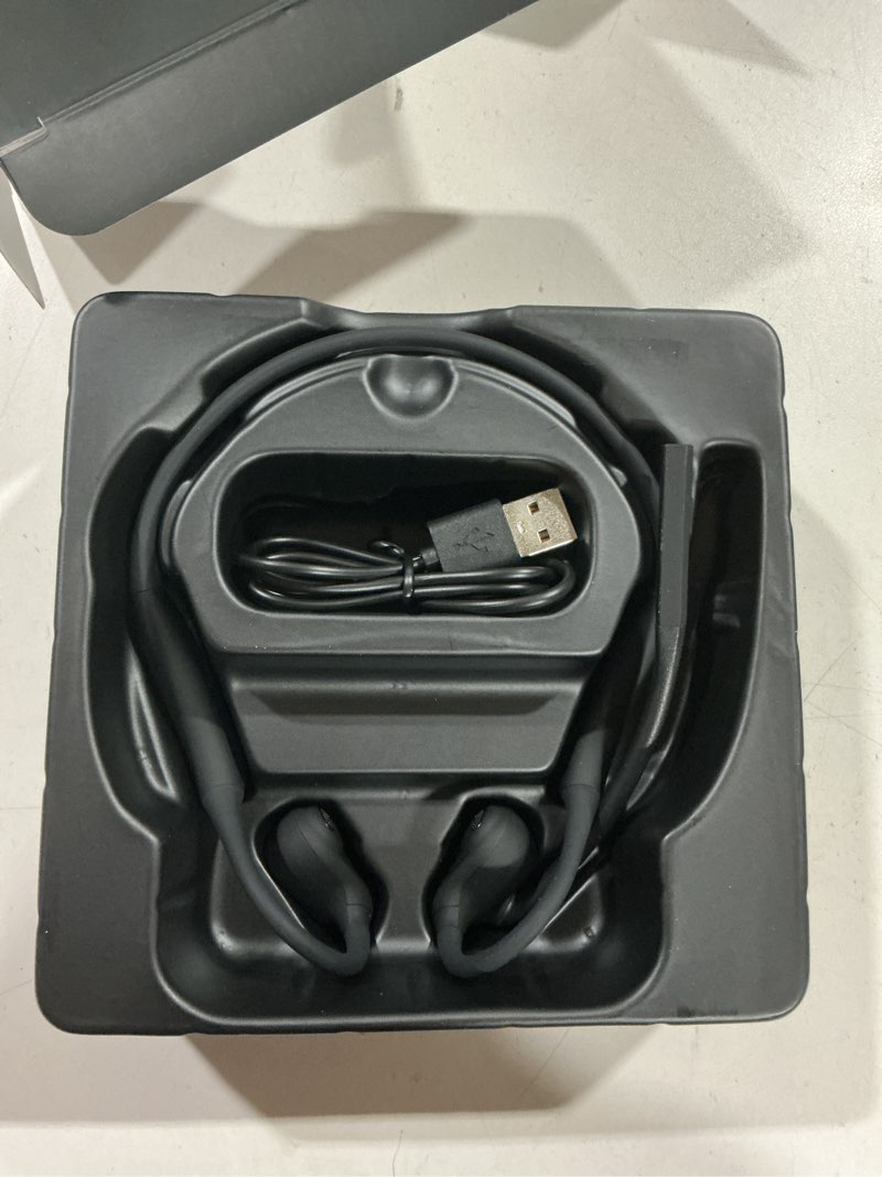 Condition photo showing Good Condition for open ear headphones with mic, bluetooth headset with microphone, dual connect bluetooth 5.3 with ai noise cancelling mic & mute function, wireless headset for work, sports, drive black