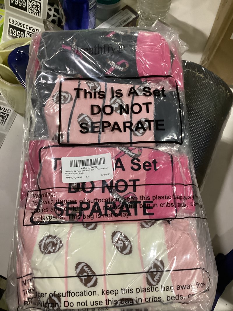 Condition photo showing Good Condition for Pairs of Pink Football Breast Cancer Awareness Socks for Pink out Day Women Gifts Ribbon Football Sport Socks 24