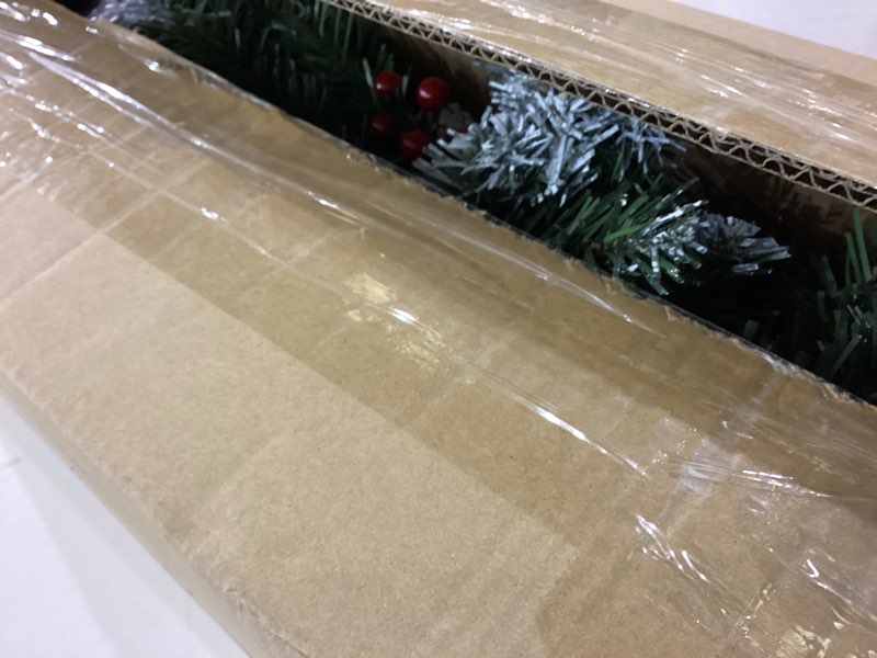 Condition photo showing New/Like New for 2 Pack 4 Ft Entrance Christmas Tree in Wood-Like Box Base, Artificial Potted Xmas Tree with 60 LEDs Warm White Light Timer Waterproof Battery Box 140 White Tipped Branches Pinecones Berries for Door