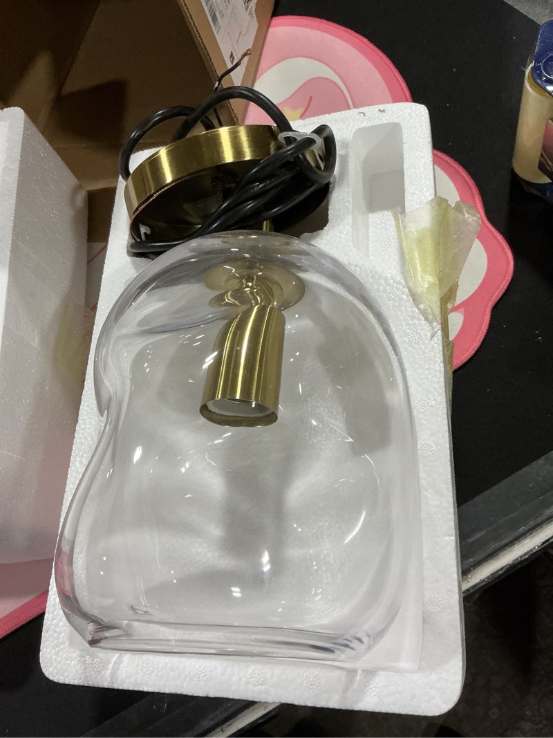 Condition photo showing As Is for CASAMOTION Pendant Lighting Kitchen Island Modern Clear Glass Organic Globe Gold Brass Adjustable Cord Hanging Light Fixtures Dining Room Table Bar Counter Bedroom 8 Inch Height 2 Pack Clear 8"H-2 Pack