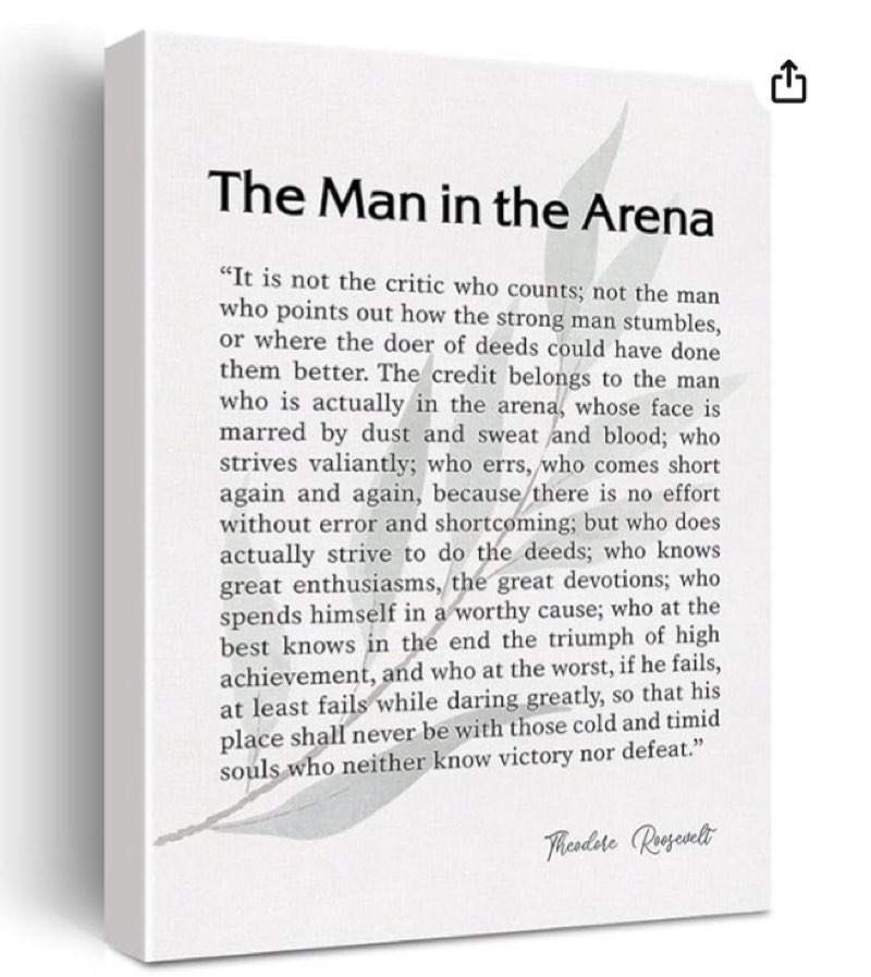 The Man In The Arena Quote Canvas Wall Art Motivational Quotes Speech Canvas Print Positive Canvas P (2 pack) 