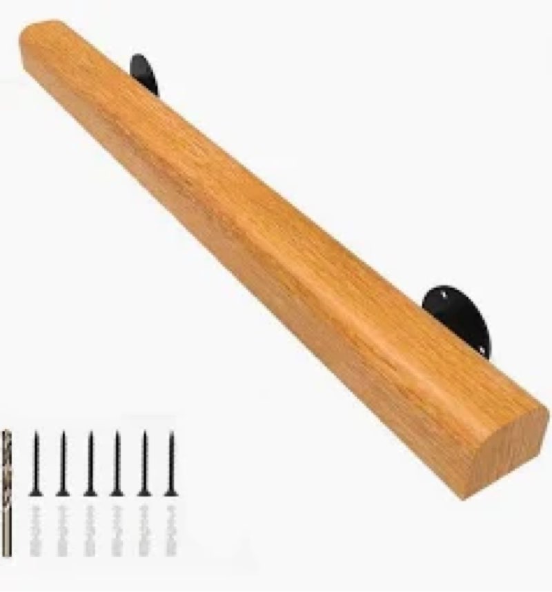 2FT Solid Wood Stair Handrail for Indoor Stairs, Outdoors Stair Railings, Sturdy Wall Mounted Non-Sl