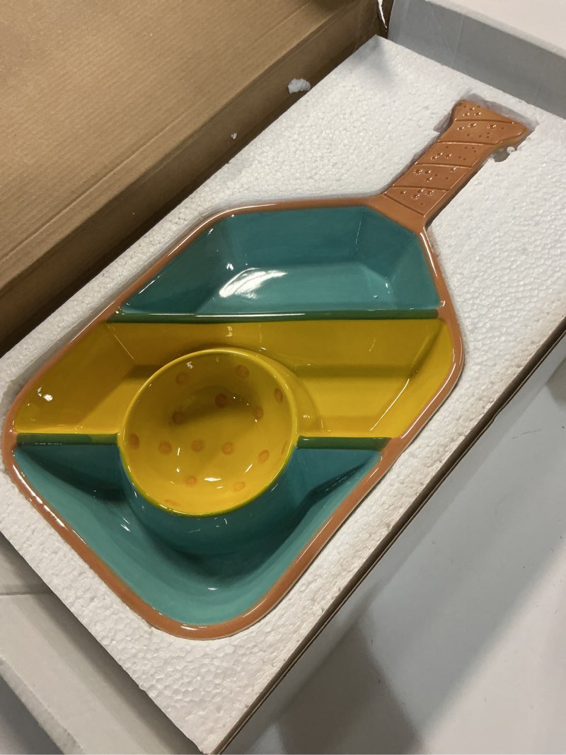 Condition photo showing Good Condition for VELENTI Pickleball Paddle Snack Tray - Cool Pickleballs Serving Tray for Snack - Paddle-Shaped Serving Tray with Compartments - 50 Year Birthday Unique Divided Snack Trays - Blue