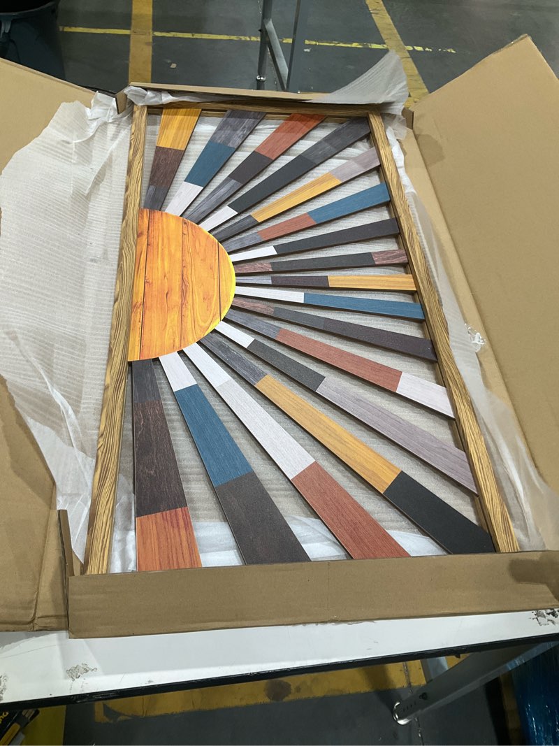 Condition photo showing Good Condition for sunshine decor boho sunrise wall art framed wooden art wall decor boho wall decor for living room rainbow sun rising on the horizon geometric line 16x8 inch