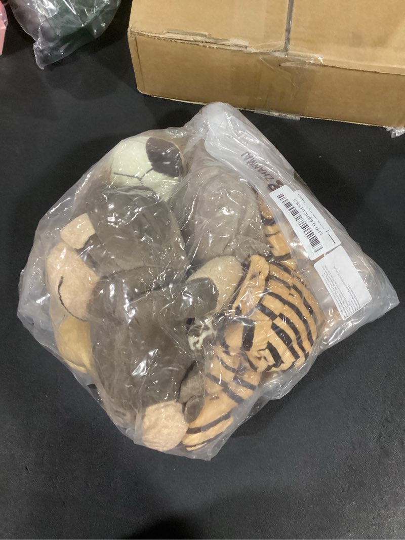 Condition photo showing As Is for Zhanmai 6 Pieces Safari Stuffed Animals Plush Jungle Animal Toys Set for Boys Girls, Lion Elephant Zebra Giraffe Tiger Monkey for Animal Themed Parties Student Award Cute Style