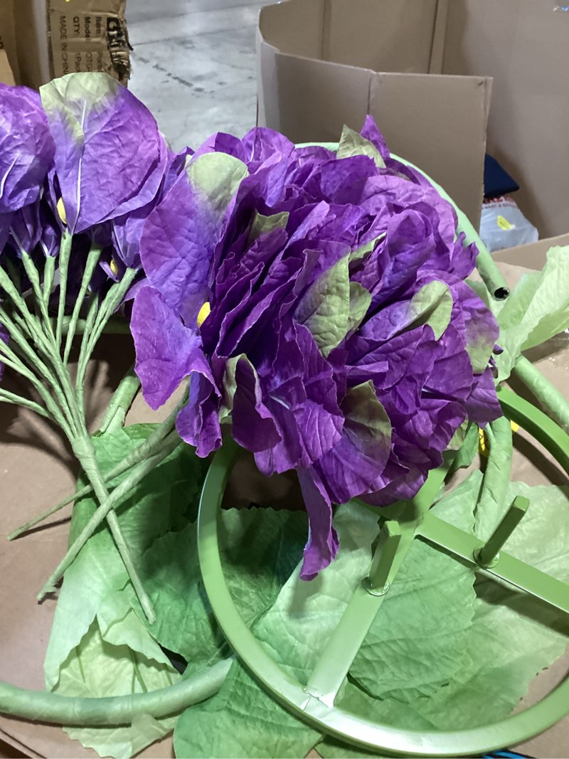 Condition photo showing Good Condition for fake artificial flowers with stems & stands, wedding party home decor | giant paper flowers decor for banquet reception stage photo props mall display graduation background home decoration, purple