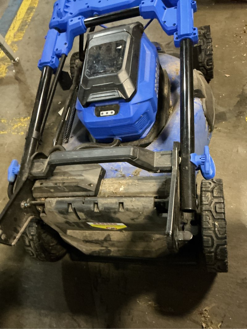 Condition photo showing As Is for kobalt gen4 40-volt, 20-in self propelled battery walk mower with (1) 6 ah battery included