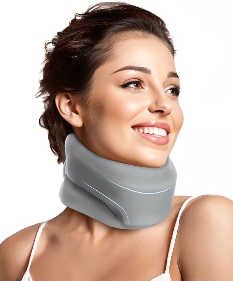 Neck Brace Cervical Collar - Neck Support Brace for Sleeping Large Grey Fit Neck Circumference 15.8-18.1 Inch, Neck Height: 3.0-3.5 Inch