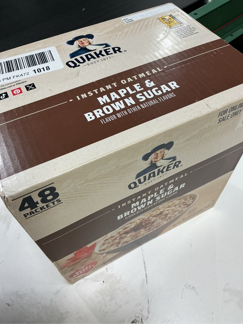 Condition photo showing New/Like New for (used  before:jan//03/27)quaker instant oatmeal, maple & brown sugar, individual packets, 1.51 ounce (pack of 48)