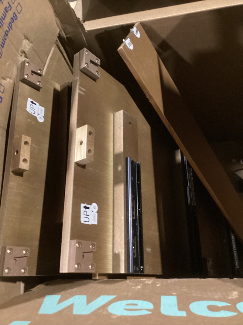 Condition photo showing Good Condition for (possibly incomplete)walker edison ez assembly™ premium traditional solid wood 5-drawer dresser, quick assembly furniture, 5-drawer chest of drawers, spindle dresser, 20 inch, dark browns