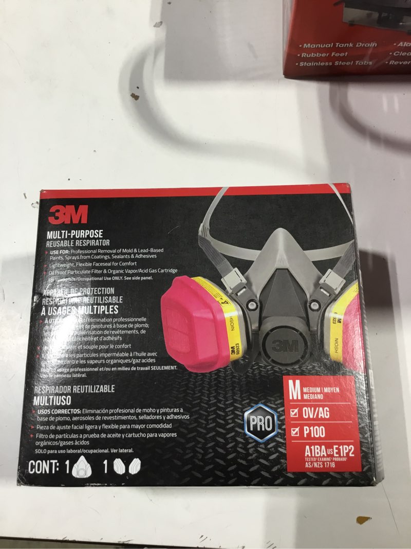 Condition photo showing Good Condition for 3M P100 / OV / AG Multi-Purpose Reusable Respirator 62023 Medium Size NIOSH-APPROVED P100 / Organic Vapor / Acid Gas Rated Filters Adjustable Head Straps Comfortable & Lightweight (62023H1-DC)