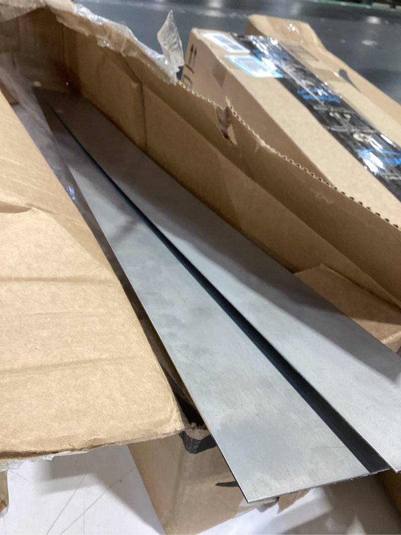 Condition photo showing As Is for 2 Pcs Stainless Steel Trim Strips 304 Brushed Stainless Steel Metal Finishing Sheet Metal Gap Strip Filler Trim for Kitchen Tools(3 x 30 Inch,Silver) 3 x 30 Inch Silver