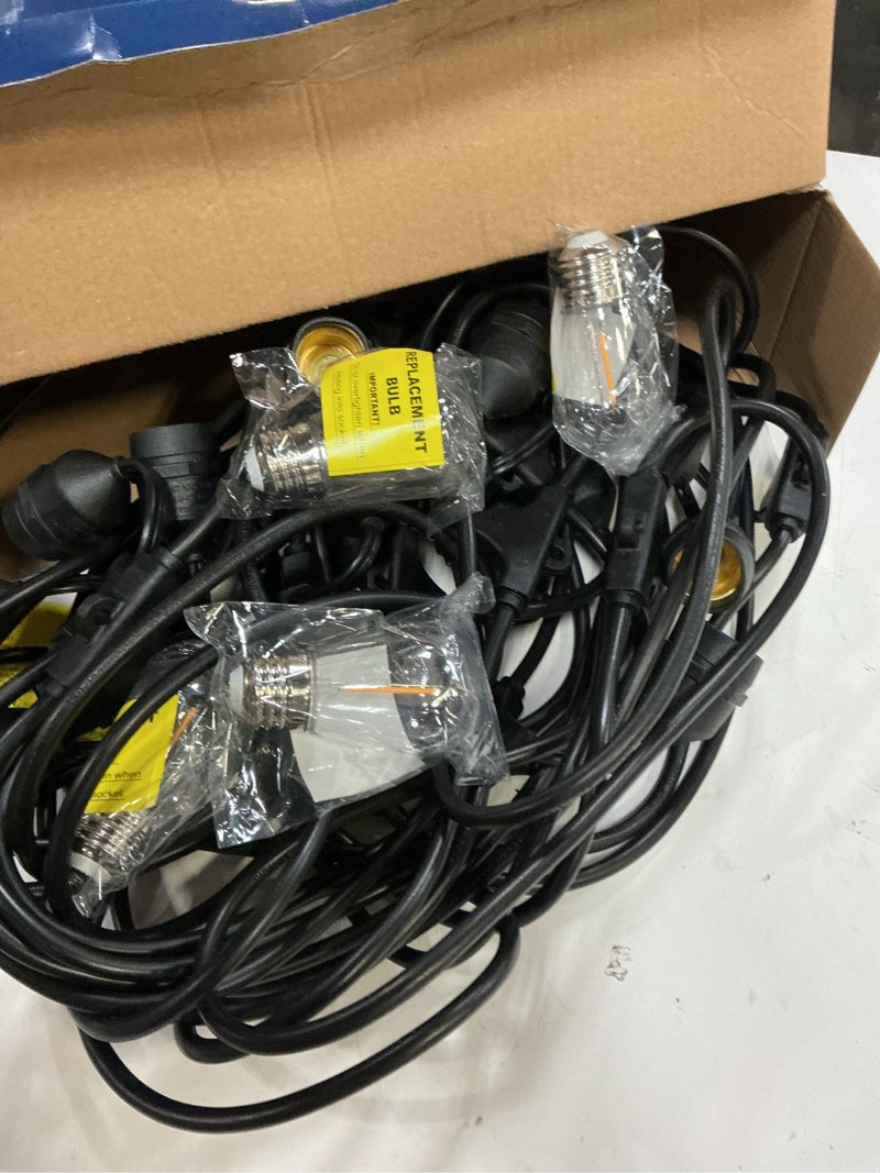 Condition photo showing As Is for (incomplete, missing pcs)harbor breeze 48-ft plug-in black indoor/outdoor string light with 24 white -light led edison bulbs