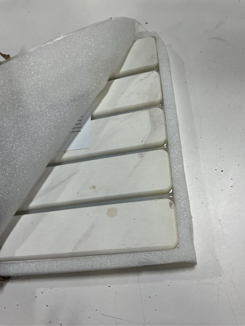 Condition photo showing Good Condition for 2 pcs large stone dish drying mats for kitchen counter, 24"(l)×16"(w) marble-pattern dish drying mat with 8"x 4" coasters, eco-friendly diatomite dish drying mat - fits all countertops marble 24" x 16"
