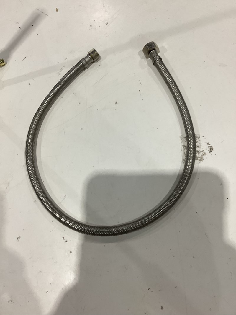 Condition photo showing As Is for plumb pak pp23801lf ez faucet supply tube, 3/8 x 1/2 in, compression x fip, 12 in l, stainless steel,brass