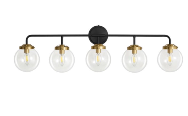 Karlei Dimmable Vanity Light with Hand Blown Glass Globe Shade Number of Lights: 5, Finish: Black/Gold, Shade Color: White