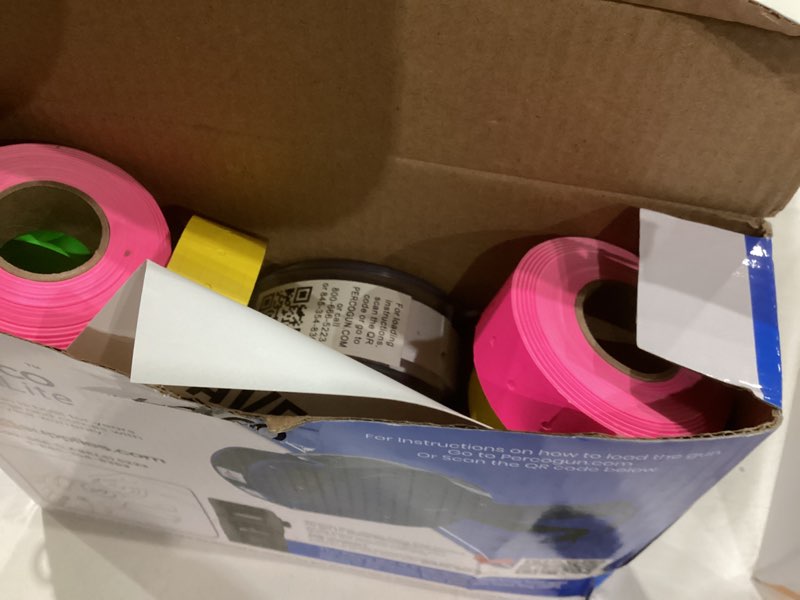 Condition photo showing As Is for Perco Lite 1 Line Price Gun Kit - Includes 2 Rolls Each of Yellow, Fluorescent Green & Fluorescent Pink Labels, 1 Roll of White Labels (Preloaded), 1 Scraper, 2 Ink Rollers (1 Preloaded) & 1 Gun Clip Green, Yellow, Pink
