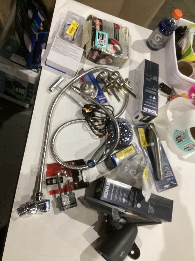 Condition photo showing As Is for assorted home improvement lot (small tools, screw, home accessories, etc.)