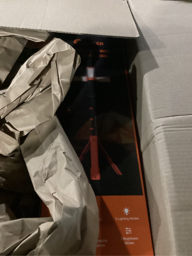 Condition photo showing New/Like New for Saker Portable Camping Light with Stand 12000mAh 73.2" Rechargeable Work Light 3200 Lumen Camp Lanterns with Bag for Garage, Outdoor Work, Emergency Power Outages, Fishing LD10 Orange LD10-12000mAh