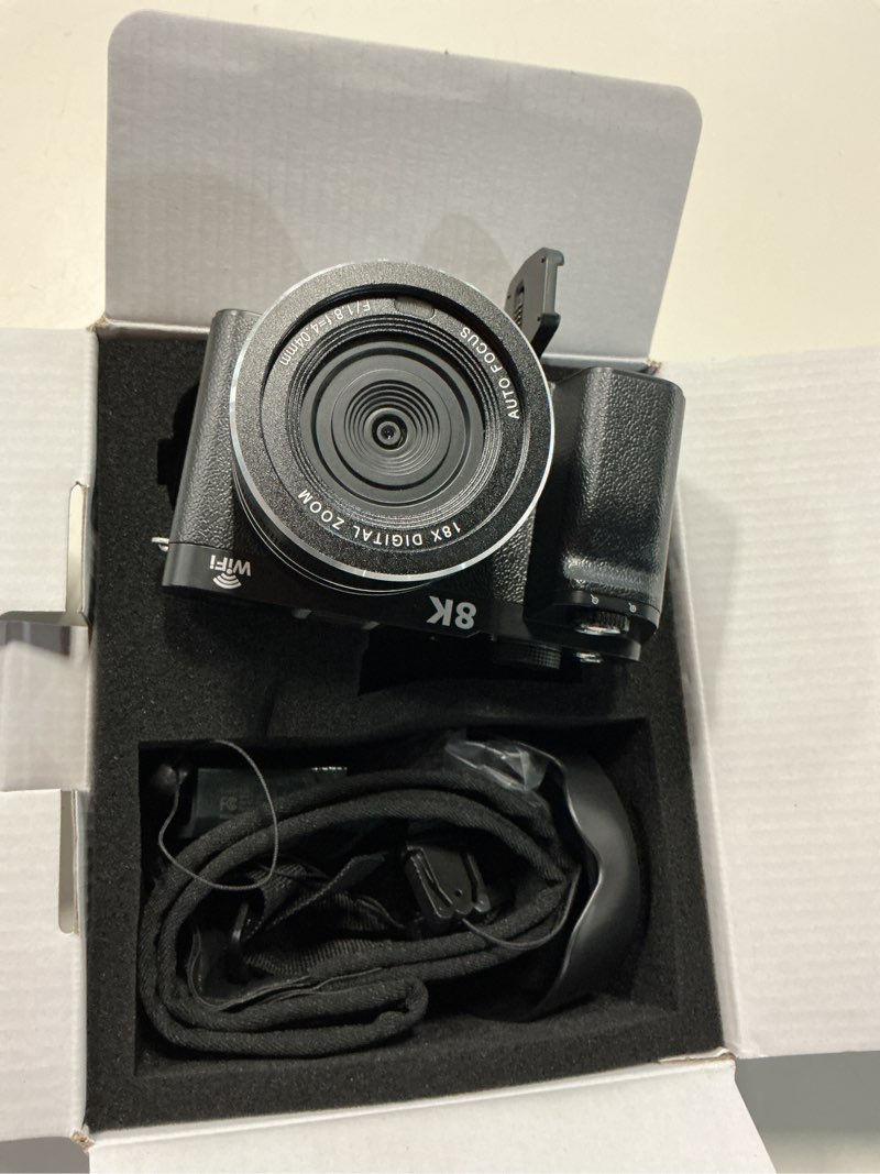 Condition photo showing New/Like New for digital camera wifi - 8k 88mp cameras for photography - 18x zoom vlogging camera for youtube with 3" 180° flip screen- uhd autofocus video camara with lens hood 64gb card