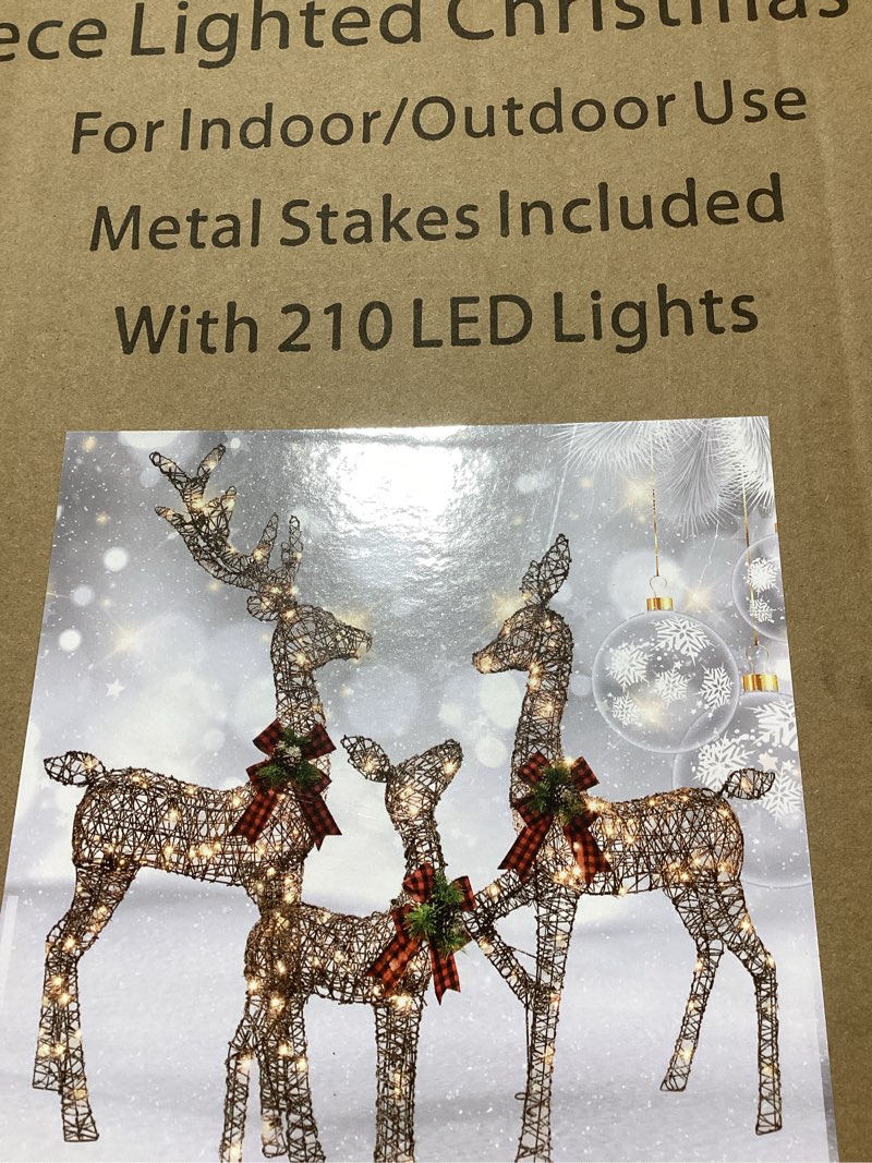 Condition photo showing New/Like New for Christmas Decorations Outdoors Reindeer Family - Light up Christmas Decor Brown Deer 3 Piece with LED Lights, Extension Cord, Ground Stakes, for Outdoor Front Yard Porch - Brown