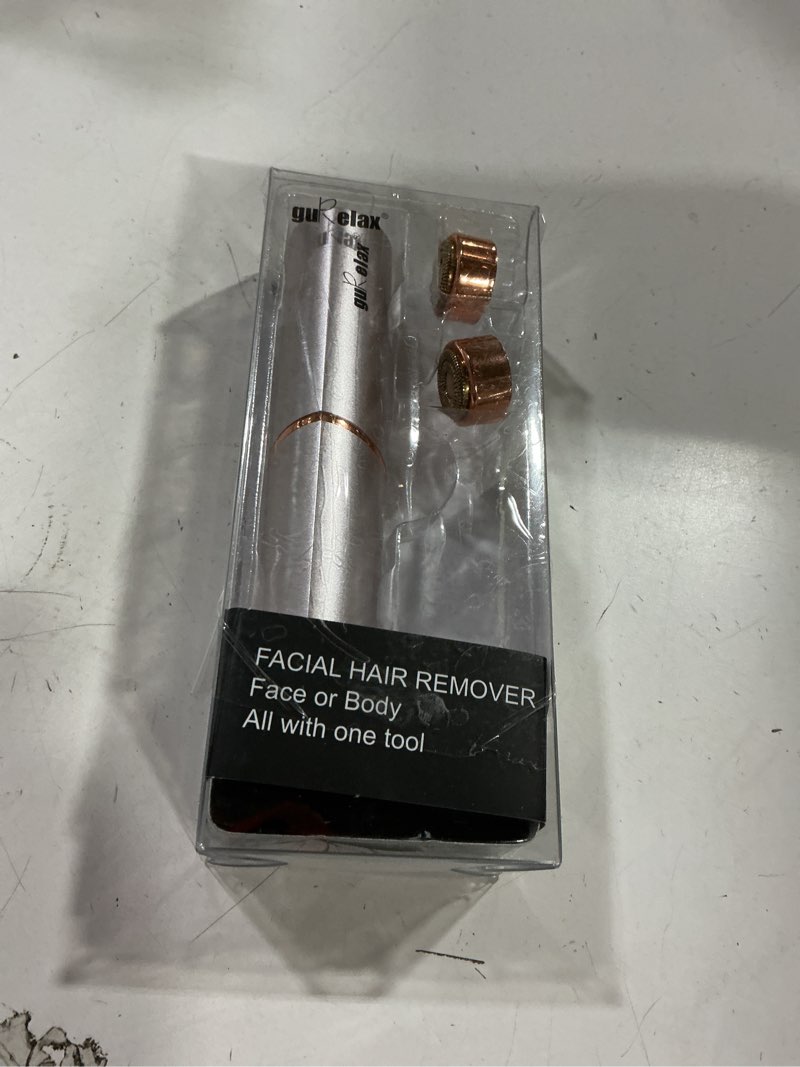 Condition photo showing New/Like New for gurelax eyebrow & facial trimmer: 2-in-1 electric facial hair removal & eyebrow shaver (built-in mirror), face razor for women with 2 replacement heads gold(2-in-1)+2 heads