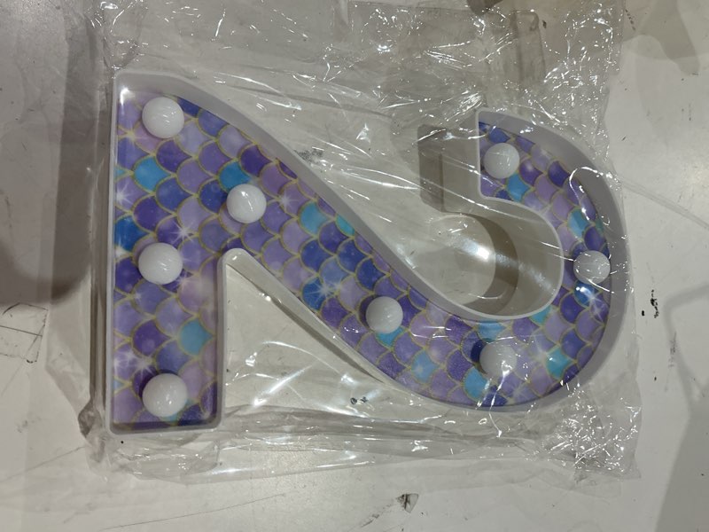 Condition photo showing New/Like New for mermaid light-up number 2, led marquee number for birthday party decor, mermaid theme glowing number for kids' under the sea party, baby shower, cumpleaños, fiestas decorations