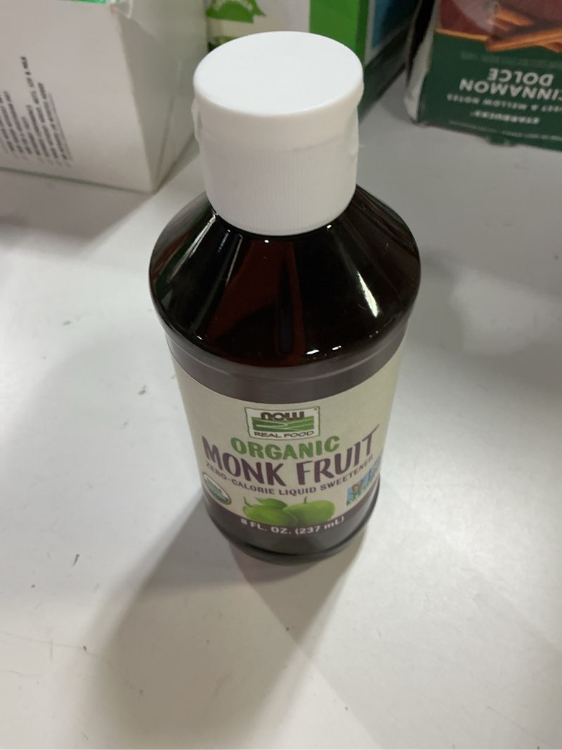 Condition photo showing New/Like New for (BEST BY :12/2027) NOW Foods, Certified Organic Monk Fruit Liquid, Zero-Calorie Liquid Sweetener, Non-GMO, Low Glycemic Impact, 8-Ounce 8 Ounce (Pack of 1)