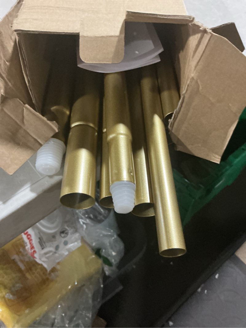 Condition photo showing As Is for kamanina 1 inch double curtain rods 66 to 120 inches (5.5-10 feet), heavy duty adjustable double curtain rod for windows, gold drapery rods with end caps gold 66-120"