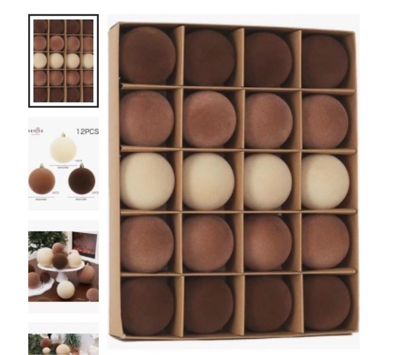 3.15inch Velvet Christmas Ornaments for Xmas Tree, 20 pcs Flocked Christmas Balls Set Assortment for Holiday Decor Multicolor Beige/Brown/Light Coffee 3.15inch-12pcs