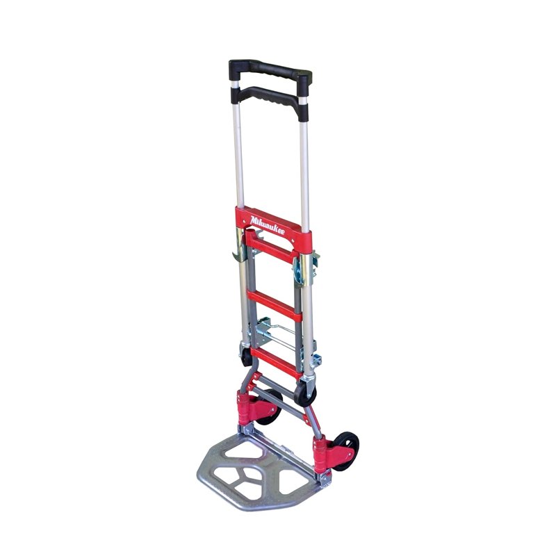 milwaukee hand trucks 73333 fold-up convertible hand truck, 4-piece frame, compact storage, 300 lb capacity, red
