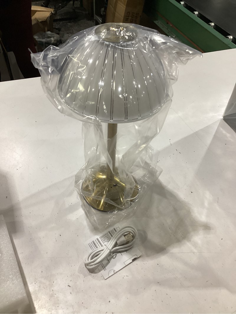 Condition photo showing New/Like New for liliful cordless table lamp rechargeable touch led small gold portable battery operated usb-c desk lamp 3 color dimmable for bedroom living room dining (gold,mushroom style) gold mushroom style 4