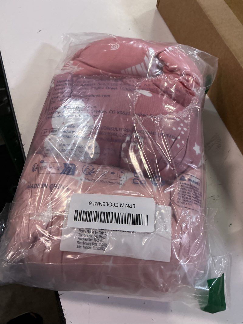 Condition photo showing Good Condition for baby crib sheets girl, 3 pack toddler bed sheets fit for 52”x28” standard crib and toddler mattresses, super soft microfiber pink stars