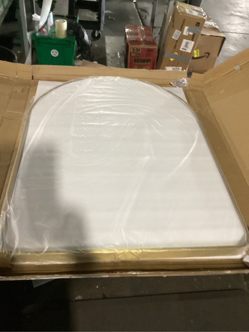Condition photo showing Good Condition for 40x30 inch arched led mirror for bathroom,3-color gold framed arched wall lighted vanity mirror with lights,anti-fog, 3000k/4500k/6000k dimmable,etl listed led driver arch gold 40"l x 30"w