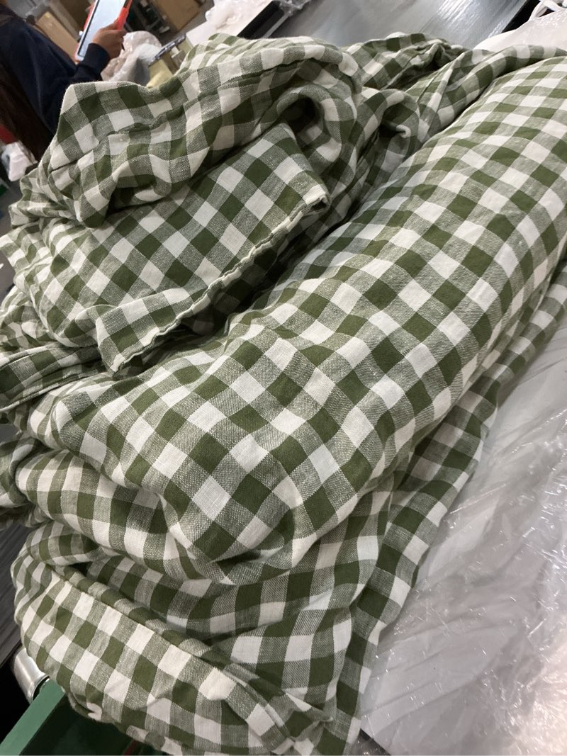 Condition photo showing As Is for nsnlgsgc sage green gingham cotton comforter set queen, 100% washed cotton green plaid checked comforter bedding, 3 pieces vintage farmhouse grid bedding set(sage green gingham, queen)