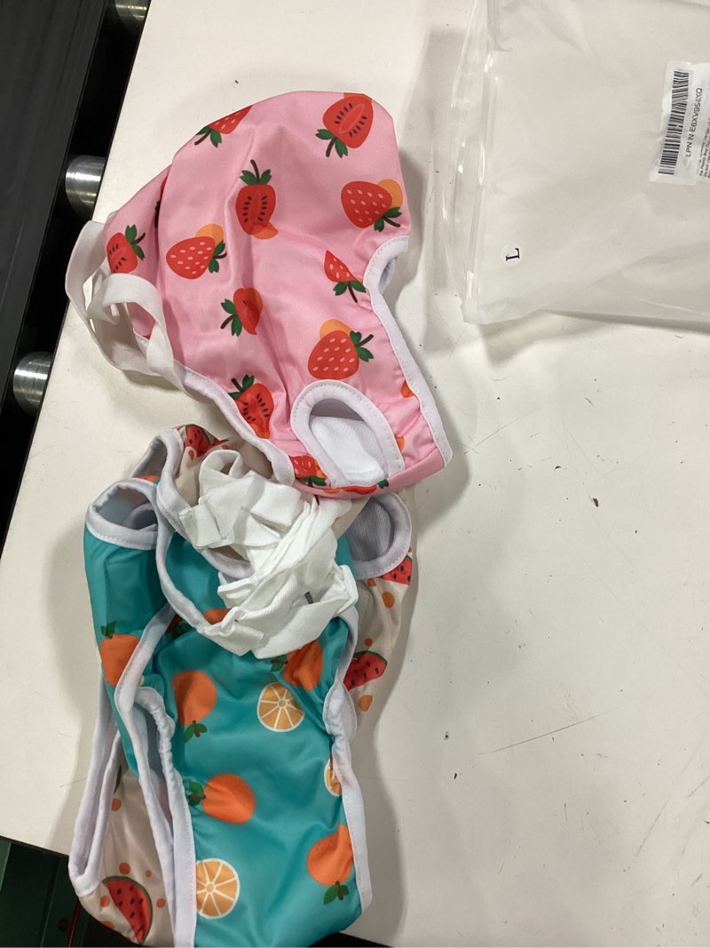 Condition photo showing New/Like New for large jollywoods 3 pack washable female dog diaper onesie sanitary pantie with adjustable suspender, reusable fixed doggie diapers, super absorbent leakproof for small medium large dog in heat cycle fruits large(13\"-21\" waist)