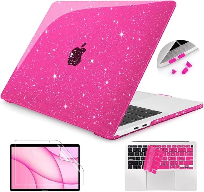 ( similar) Teryeefi Funda con purpurina rosa compatible con MacBook Ai de 13 pulgadas 2021 2020-2018 M1 A2337 A2179 A1932, carcasa rígida protectora brillante con cubierta de teclado + protector pantalla 