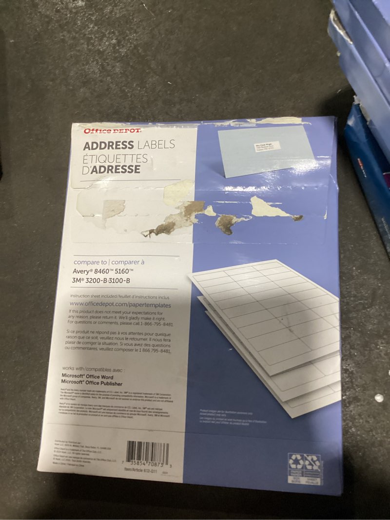 Condition photo showing Good Condition for office depot white inkjet/laser address labels, 1in. x 2 5/8in., box of 3,000, 505-o004-0004