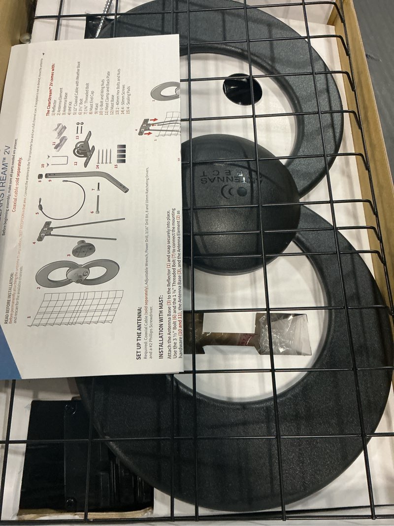 Condition photo showing As Is for Antennas Direct ClearStream 2V Indoor Outdoor TV Antenna UHF VHF Multi-Directional, 60+ Mile Range, 4K 8K UHD, NEXTGEN TV – w/Reflector, 20-inch Mast Mast + Reflector