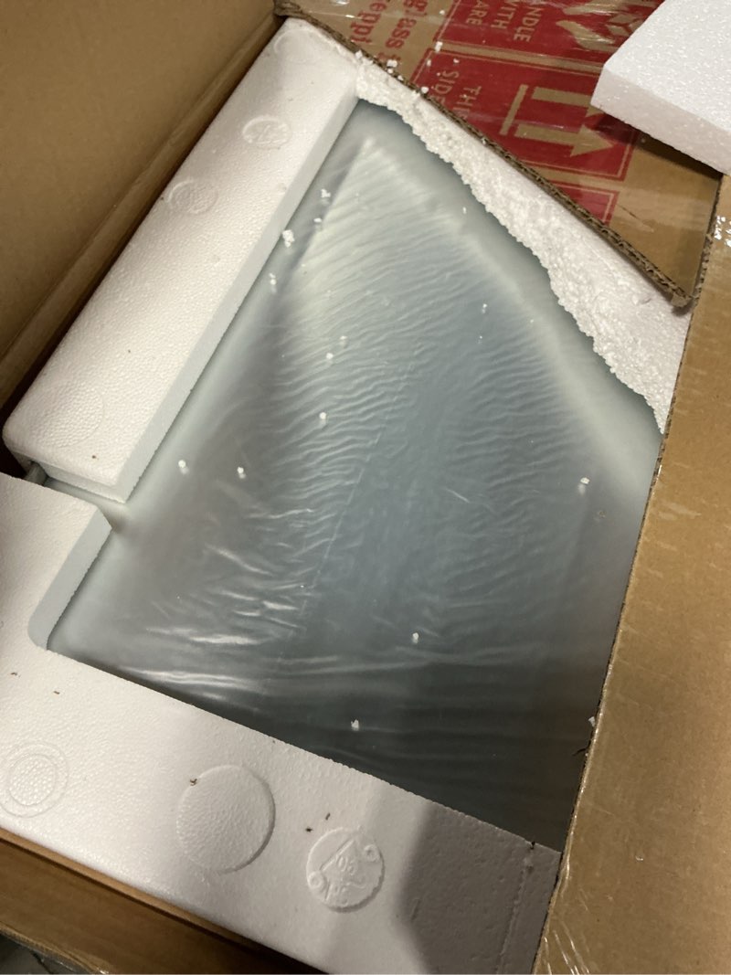 Condition photo showing New/Like New for 22x30 inch silver bathroom mirror, brushed metal framed vanity mirror for wall, rounded corner rectangle mirror, anti- rust (horizontal/vertical) 30"l x 22"w silver