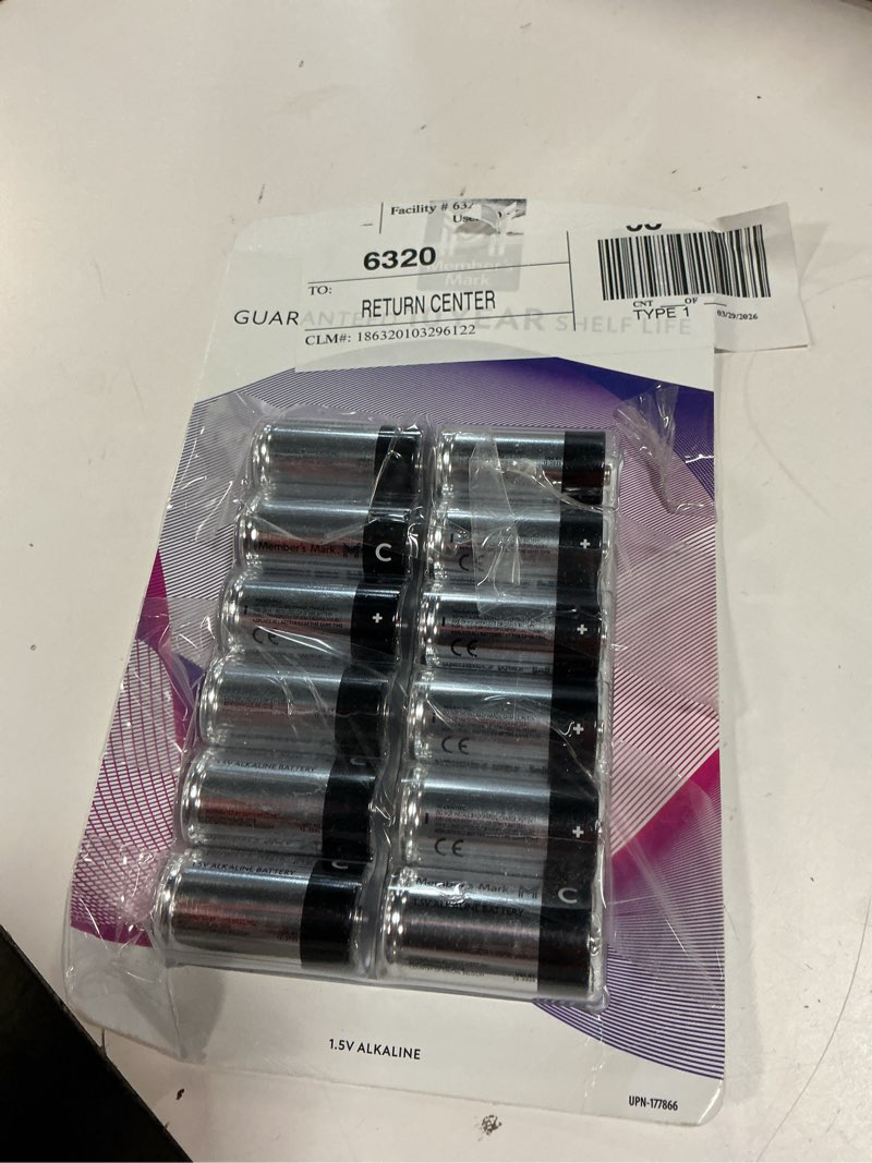 Condition photo showing New/Like New for member's mark c alkaline batteries, 12 pack
